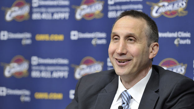 INDEPENDENCE, OH - JUNE 25:  David Blatt addresses the media as he is named Head Coach of the Cleveland Cavaliers at a press conference at The Cleveland Clinic Courts on June 25, 2014 in Independence, Ohio. NOTE TO USER: User expressly acknowledges and agrees that, by downloading and/or using this Photograph, user is consenting to the terms and conditions of the Getty Images License Agreement. Mandatory Copyright Notice: Copyright 2014 NBAE (Photo by David Liam Kyle/NBAE via Getty Images)
